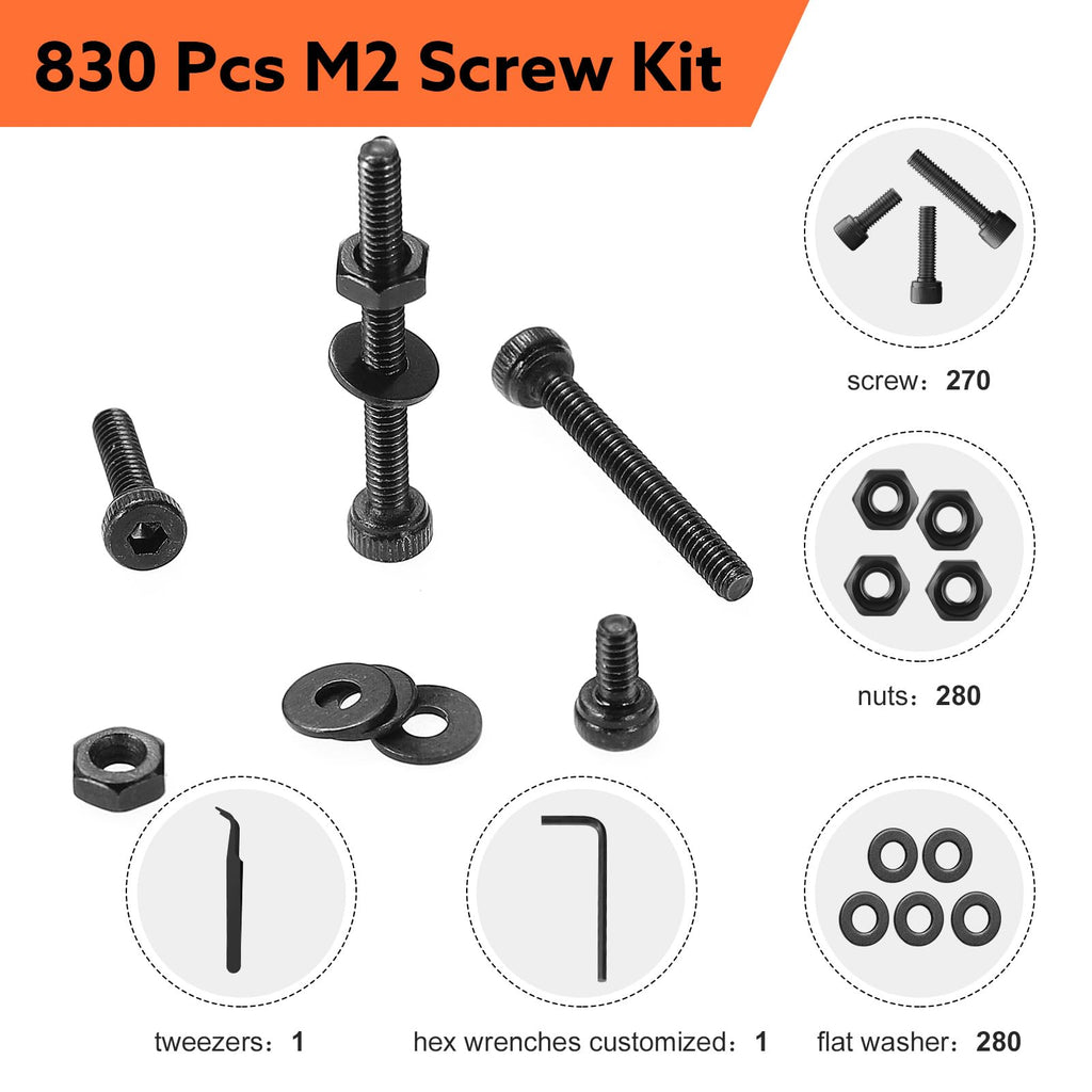 Hapric 830Pcs M2 Screws Assortment Kit, M2x 4-20MM Bolts Kits