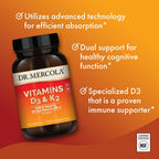 Dr. Mercola Vitamins D3 & K2 - Supports Immune, Brain, Cardiovascular, Respiratory & Bone Health - GMO-Free, Gluten-Free & Soy-Free - 90 Capsules (90 Servings)