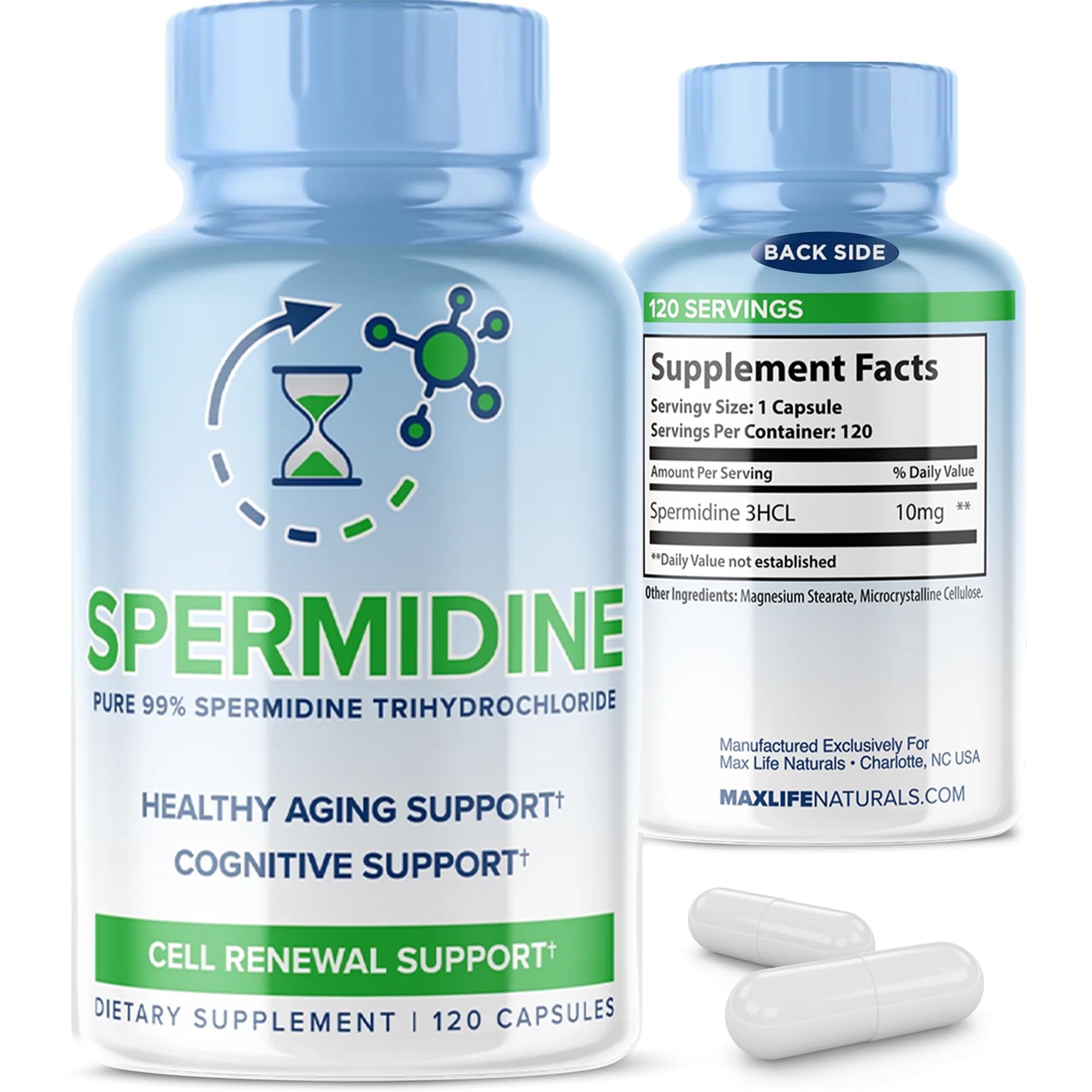 Pure Spermidine Supplement with Trihydrochloride 3HCL 10mg - 120 Capsules