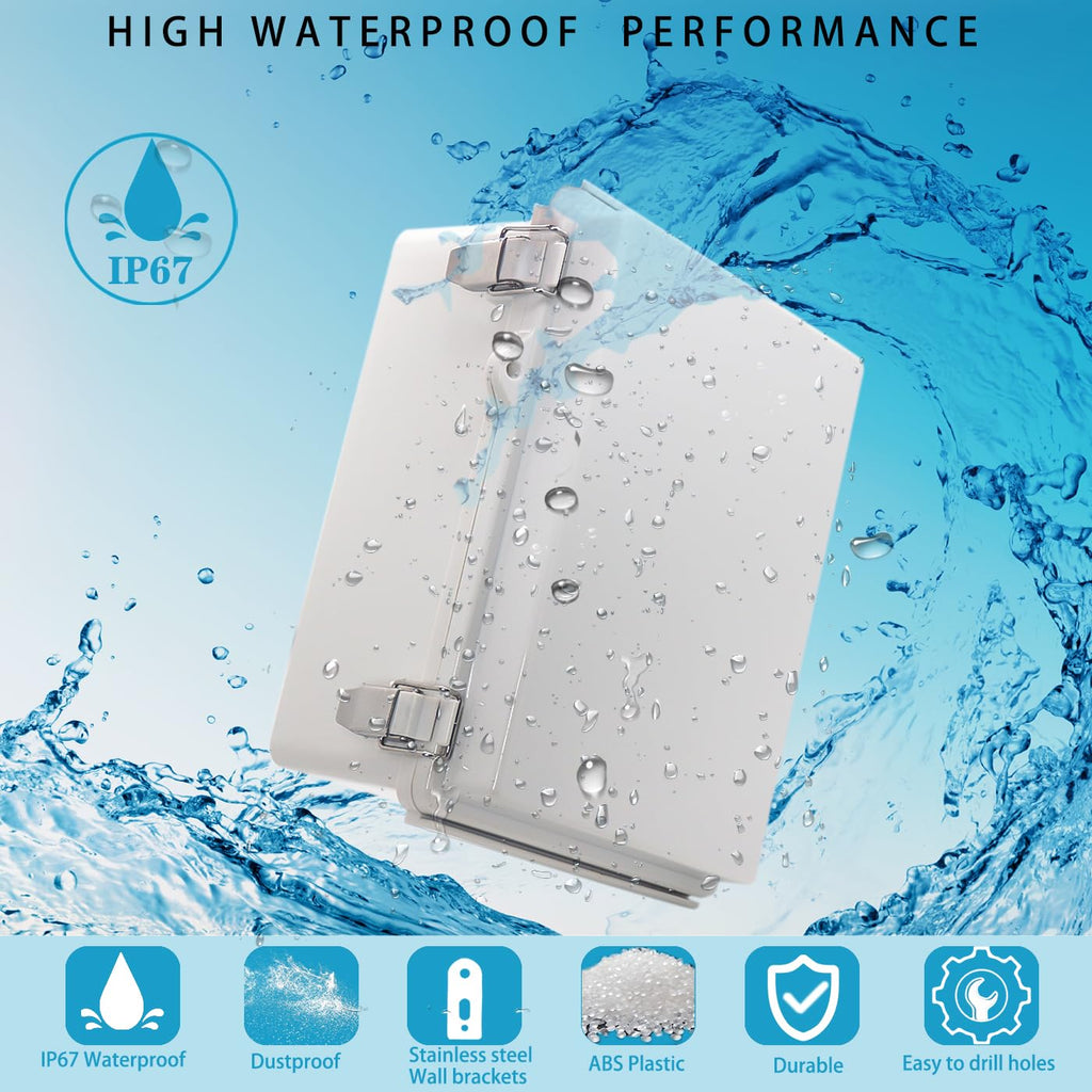YETLEBOX Outdoor Waterproof Electrical Box Junction Box Weatherproof IP67 ABS Plastic Enclosure Switch Router Project Box Electronics DIY Enclosure With Mounting Plate Wall Bracket Grey 8.6"x6.6"x4.3"