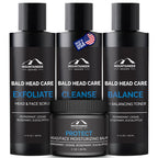 Mountaineer Brand Bald Head Care Gifts For Bald Men | All Natural 4 Step Daily Skin Care for Healthy Scalp & Face | Exfoliate Scrub | Cleanse Wash | Shine Away PH Balance | Protect Moisturizing Balm