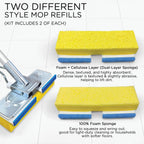 LOLA Squeezematic Butterfly Automatic Sponge Mop, 4 Mop Heads - 2 Foam w/ Cellulose Layer & 2 All Foam, 9" Head w/ Scuff Remover