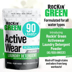Rockin' Green Laundry Detergent, Plant based, All Natural Laundry Detergent Powder, Vegan and Biodegradable Odor Fighter, Safe for Sensitive Skin (Active Wear 90 Loads - AC/DSea Breeze)