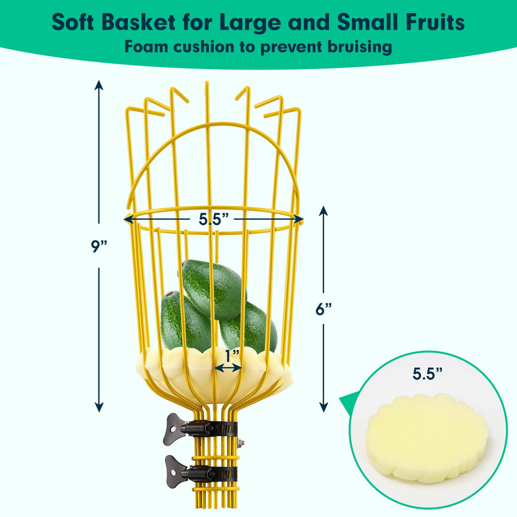 Lilyvane Fruit Picker, 66 Inch Long Heavy Duty Fruit Picker Tool with Fruit Basket, Adjustable Splicing Extension Fruit Picker Pole Fruit Picking Grabber