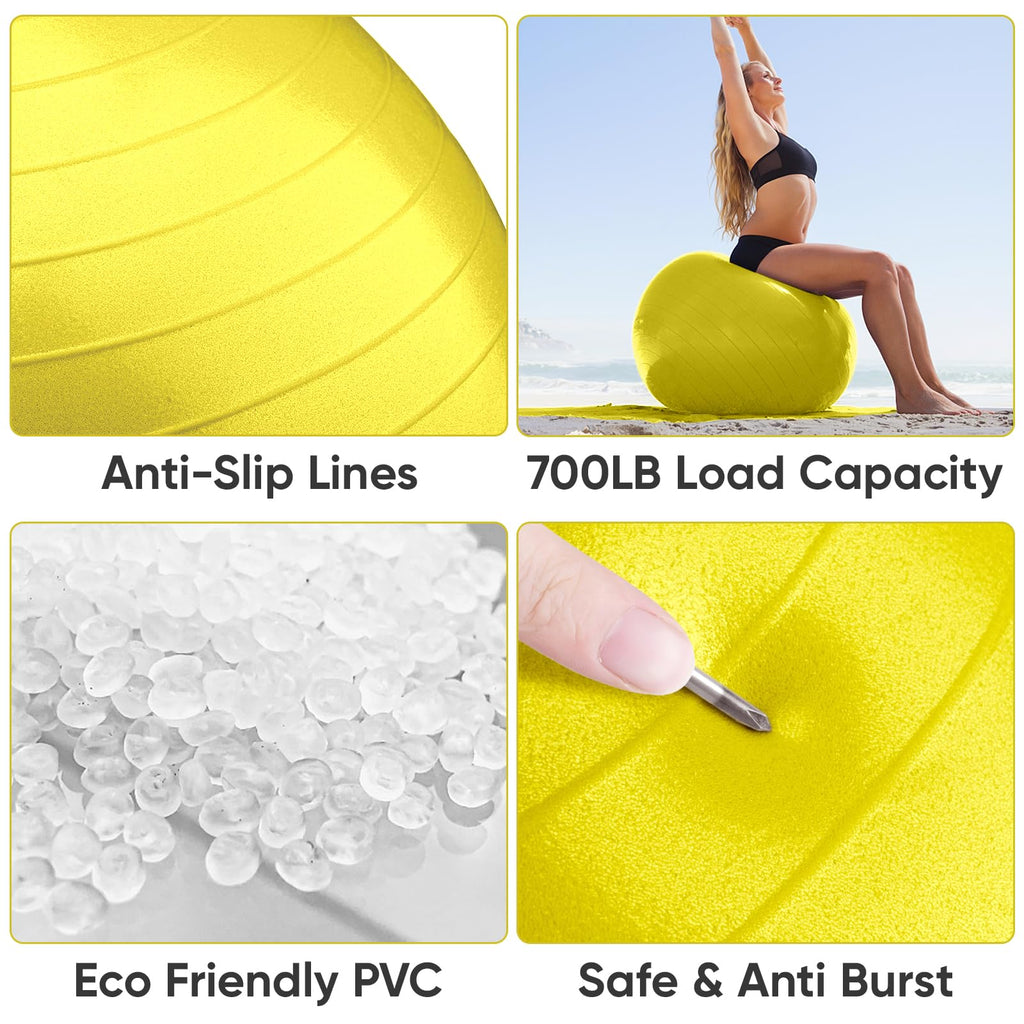 APEXUP Yoga Ball Exercise Ball, Anti Slip Stability Ball Chair, Heavy Duty Large Gym Ball for Fitness, Balance, Core Workout and Physical Therapy (S (15"~18") 45cm, Yellow)