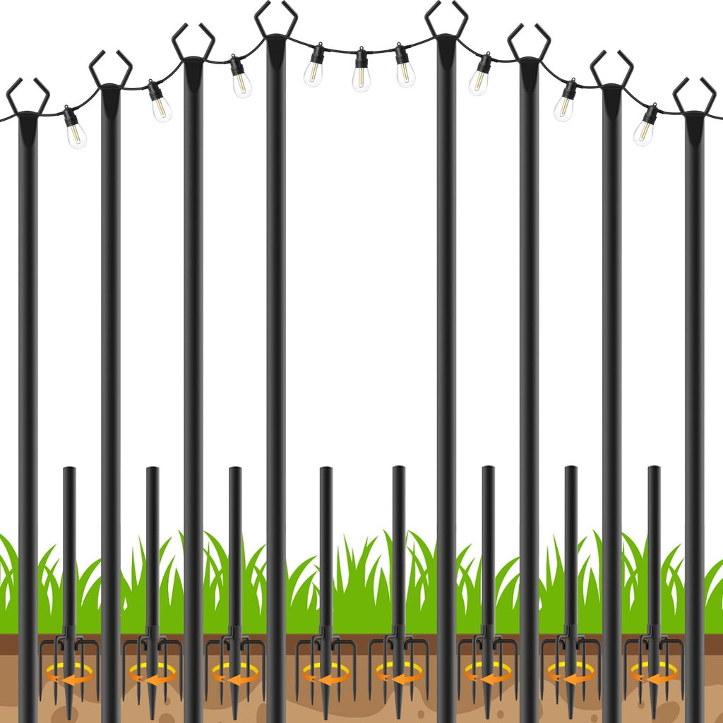 LETIANPAI 8 Pack String Light Poles,10 FT Metal Poles with Fork for Outdoor String Lights,Outdoor Light Poles with Fork,Poles/Post/Stand for Outside
