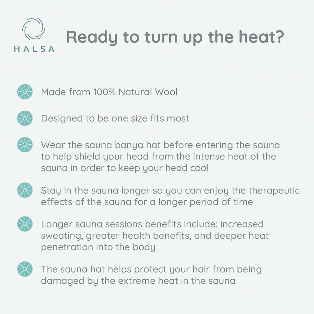 Halsa Sauna Hat, Natural Wool Sauna Cap for Men and Women | Flowers | Eco-Friendly Insulating Headgear for Spa, Steam Room, Banya, Bathhouse | Comfortable, Breathable, Handmade | One Size Fits All