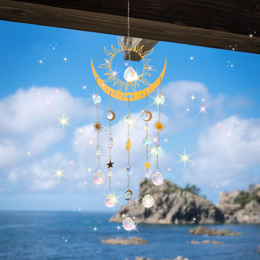 Artilady Sun and Moon Crystal Suncatcher Large Prism Wind Chimes for Window