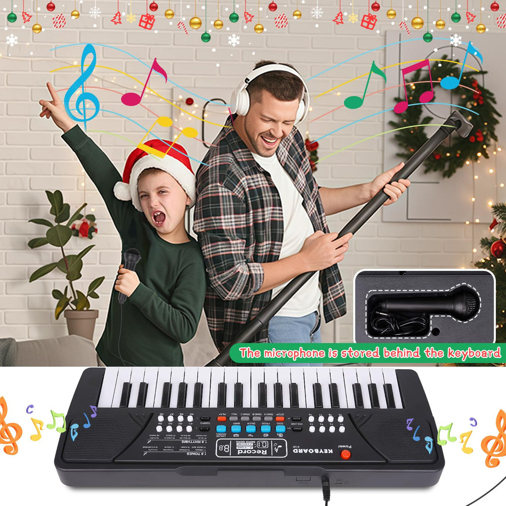 M SANMERSEN Upgraded Kids Piano Keyboard 37 Keys with Microphone, Music Toys Birthday Gifts for 3 4 5 6 Year Old Boys Girls, Black