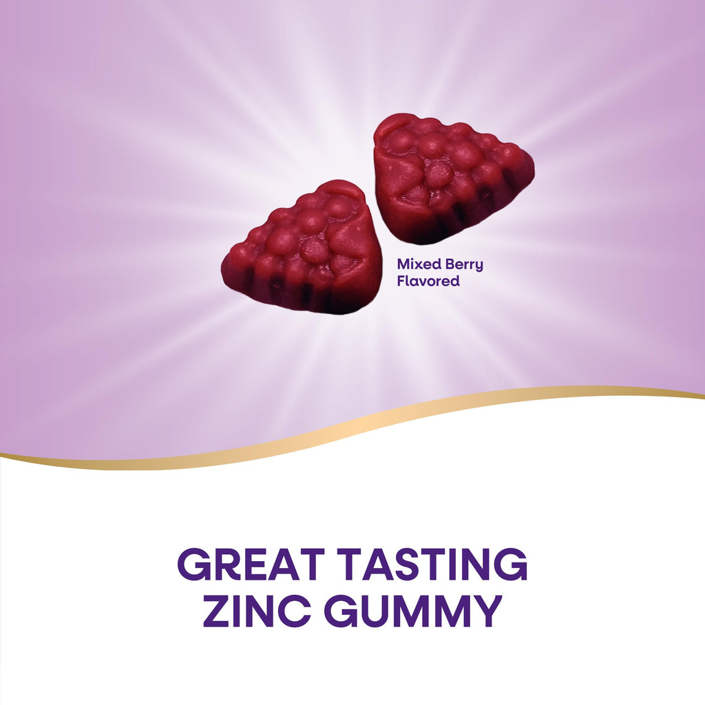 Nature's Way Zinc Gummies, Adult & Kids 9+ Immune Support Gummies*, 100% Daily Value per Serving, Mixed Berry Flavor, 120 Chews (Set of 2)