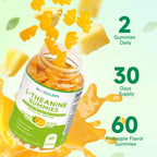 L-Theanine Gummies, 400mg l'theanine Chewable Supplement with Ashwagandha, GABA, Lemon Balm, 5-HTP, Vitamin B6, Support Zzz, Relax & Emotion, Vegan, Non-GMO, Sugar Free, Pineapple Flavor, 60 Count