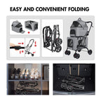 Petmolico Double Pet Stroller for 2 Cats/Dogs Strollers,2 Detachable Cat Carrier,No-Zip Double Pet Travel Storller for Small/Medium Dogs(Grey&Black)