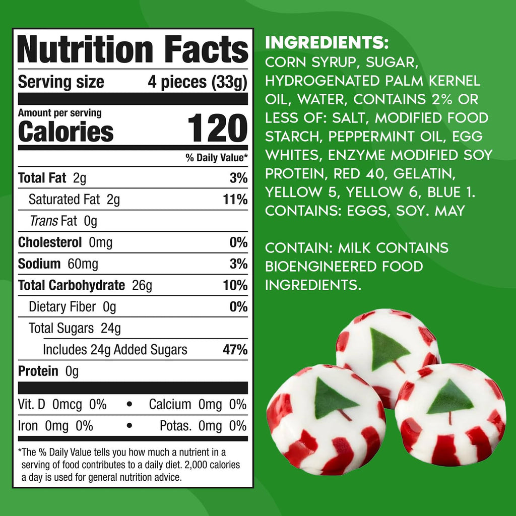 Bulk Christmas Peppermint Nougats 2 lb Pack - Soft Chewy Mint Candy with Green Christmas Tree Center - Individually Wrapped Holiday Candies for Candy Bowls, Parties & Gifts (Approx 110 Pieces)