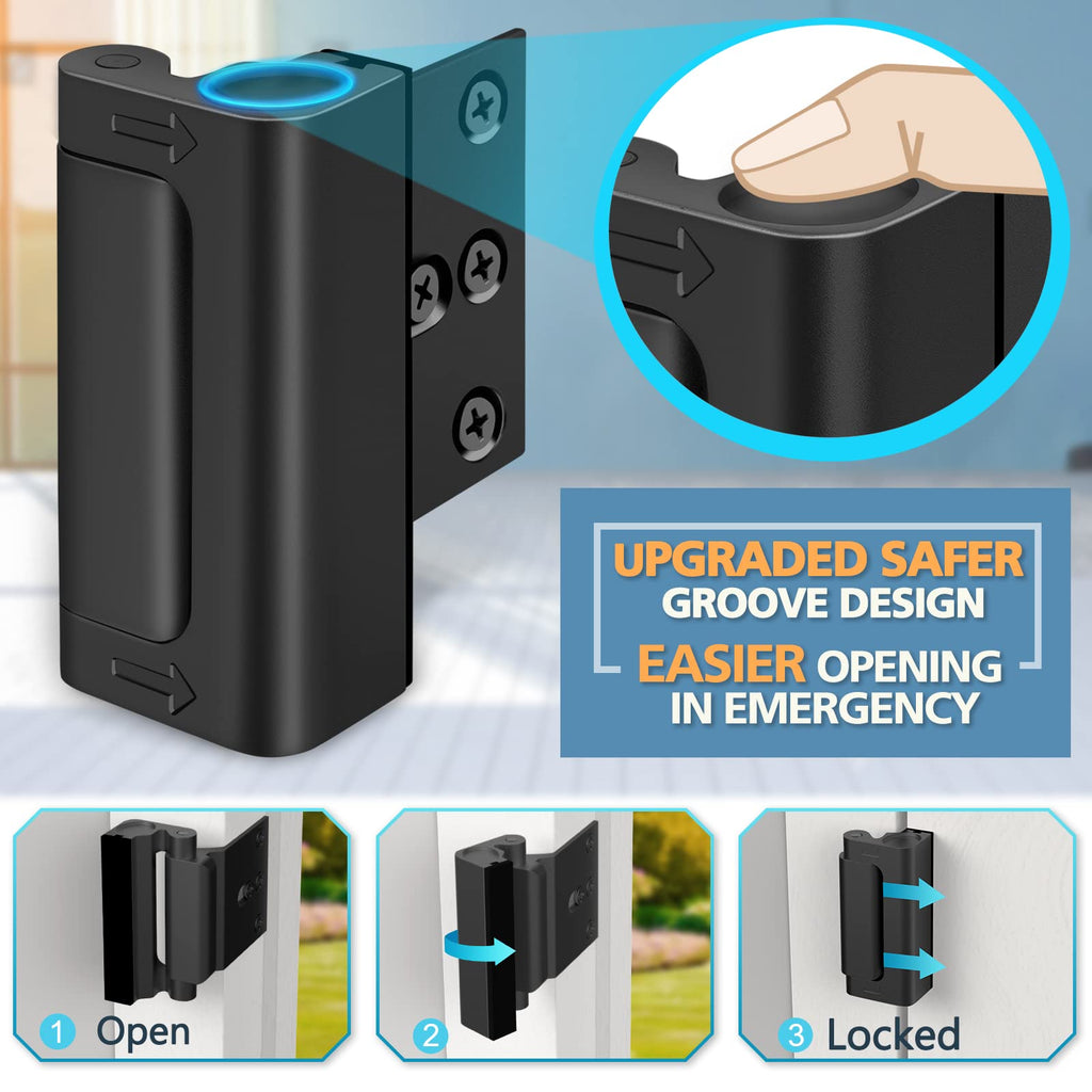 Home Security Door Lock Reinforcement - Child Proof High Security Door Locks with 3" Stop Withstand 800 lbs for Inward Swinging Front Door, Night Kids Safety Metal Flip Deadbolt Latch Defend Home