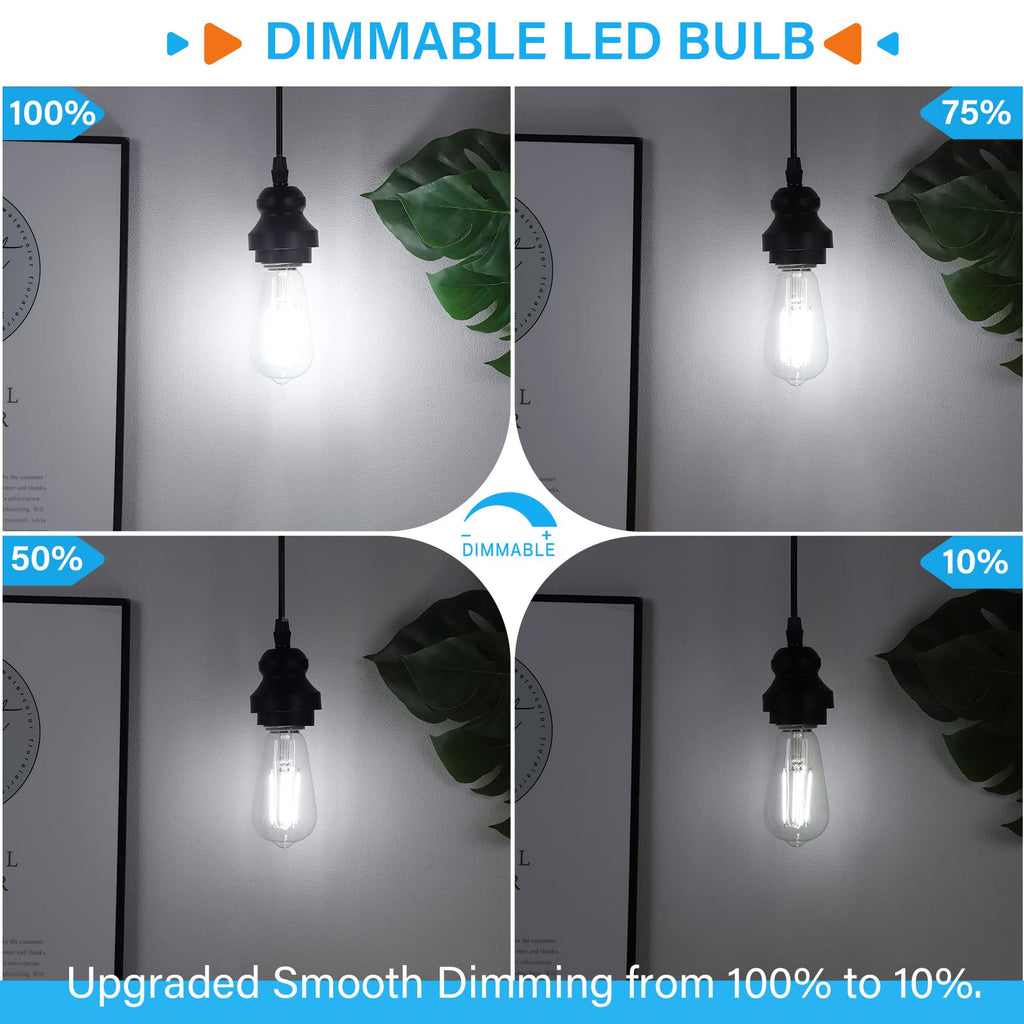 MAXvolador 20-Pack Vintage Edison LED Bulbs 6W, 60W Equivalent Dimmable ST58 Filament Bulb 5000K Daylight White, E26 Base, 850 Lumens