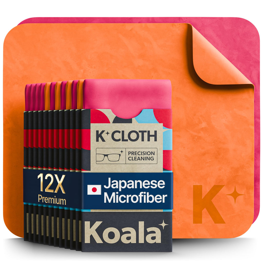 Koala Lens Cleaning Cloth | Japanese Microfiber | Glasses Cleaning Cloths | Eyeglass Lens Cleaner | Eyeglasses, Camera, VR/AR Headset, and Screen Cleaner | Pink & Orange (Pack of 12)