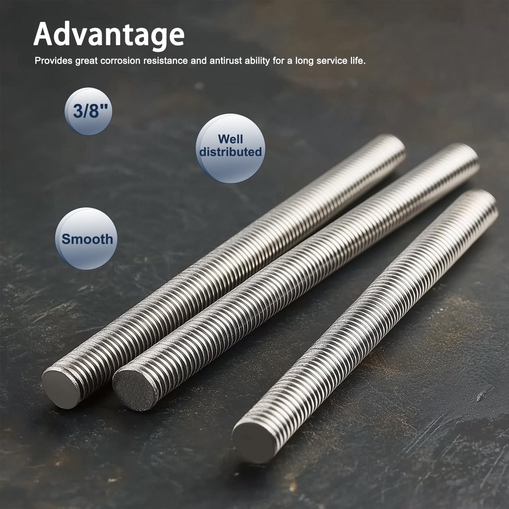 HiPicco 5/8"-18 Fully All Threaded Rod & Studs, 16" Length, 304 Stainless Steel Right Hand Fine Thread Screw for Furniture Anchor Bolts, Clamps, Hangers and U-Bolts