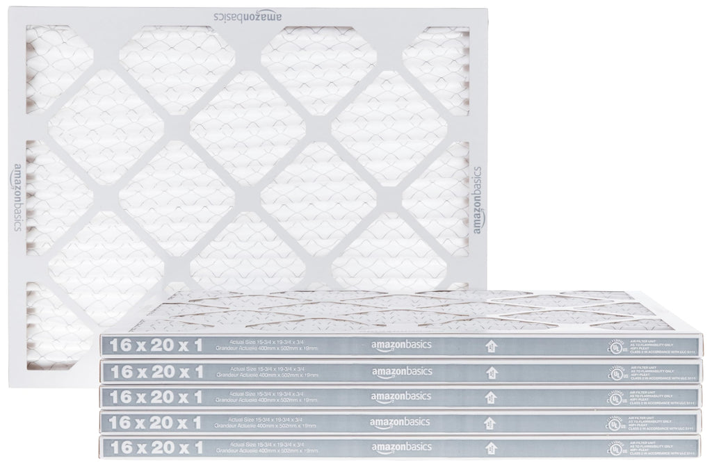 Amazon Basics 16x20x1 Air Filter 6-Pack, MERV 8 AC Furnace Filters, Allergen Control , Removes Dust, Lint and Pollen, Electrostatic (Actual Size: 15.75" x 19.75" x 0.75")