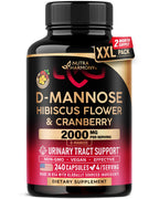 D-Mannose 2000mg with Cranberry & Hibiscus - Clinically Tested Strength for Urinary Tract Health - Supplement for Women - Bladder, Liver & Microflora Support - Lab Tested - Vegan, 240 Capsules