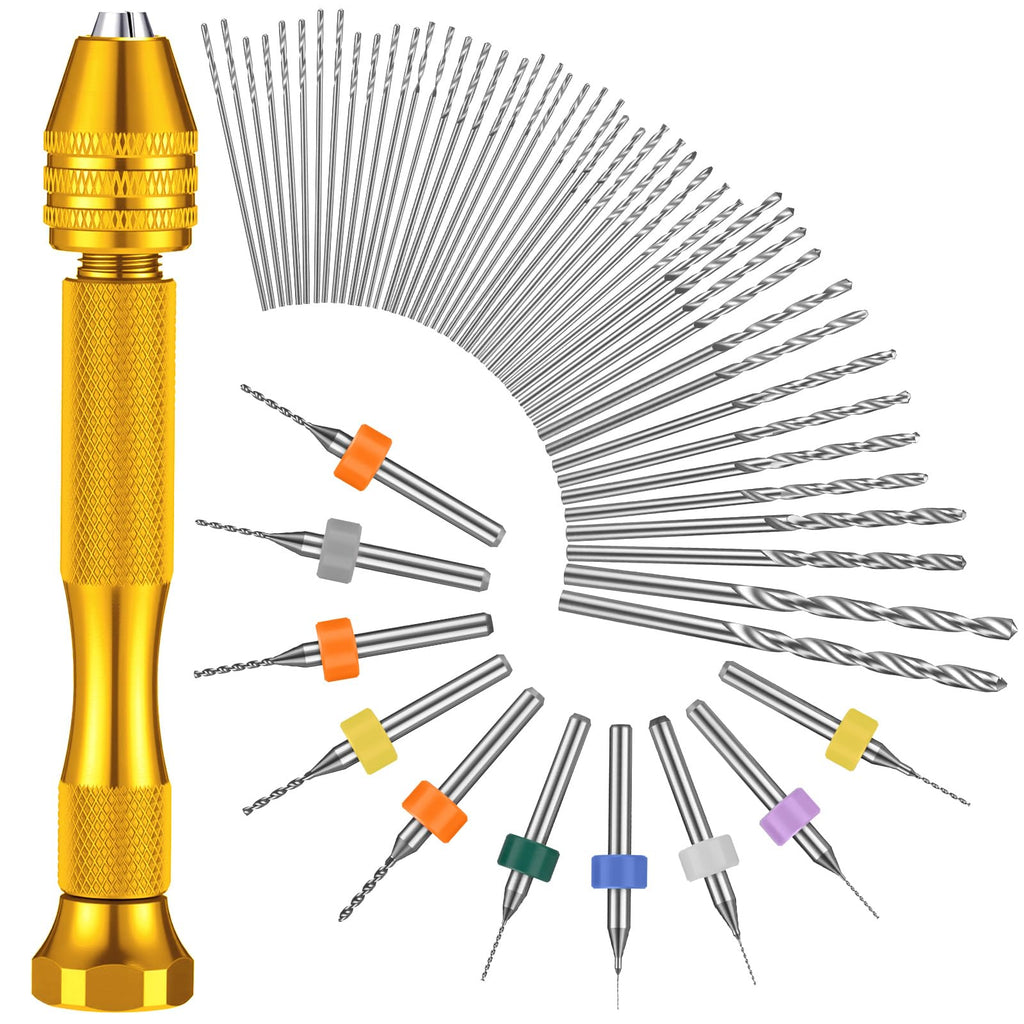 Mudder 57pcs Micro Drill Bits & Pin Vise Set, 46 Pcs Hand Twist Drills and 10 Pcs Pcb Mini Cutting Bits for Resin, Beads, Polymer Clay, Craft, DIY Jewelry, Model Making Projects(Gold)