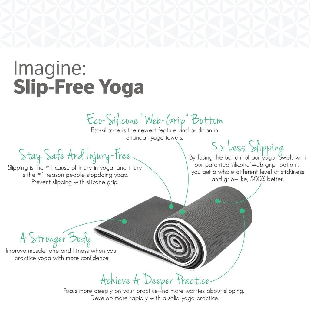 Shandali Stickyfiber Hot Yoga Towel - Silicone Backed Yoga Mat-Sized, Absorbent, Non-Slip, 24" x 72" Bikram, Gym, and Pilates - (Gray, Standard)
