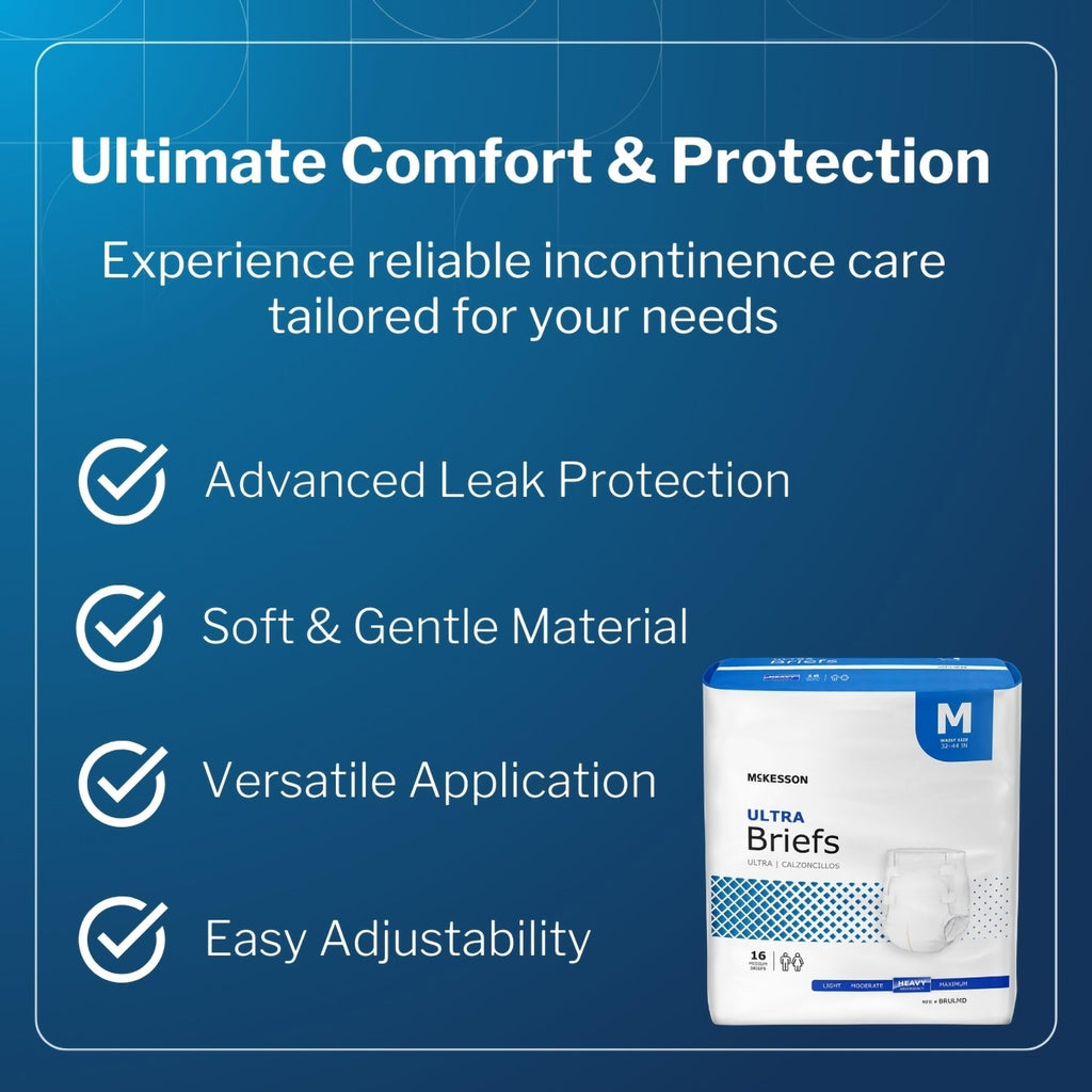 McKesson Ultra Briefs, [96 Count], Size M, 32-44 in. Incontinence Adult Diapers, Heavy Absorbency, Unisex, Disposable, Elastic Leg Gathers and Contoured Fit for Men and Women