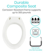 Vive Raised Toilet Seat Riser for Seniors (with Handles) - Handicap Rail Grab Bar Seat for Over Toilet - Elevated Safety for Elderly, Disabled, Medical - Elongated