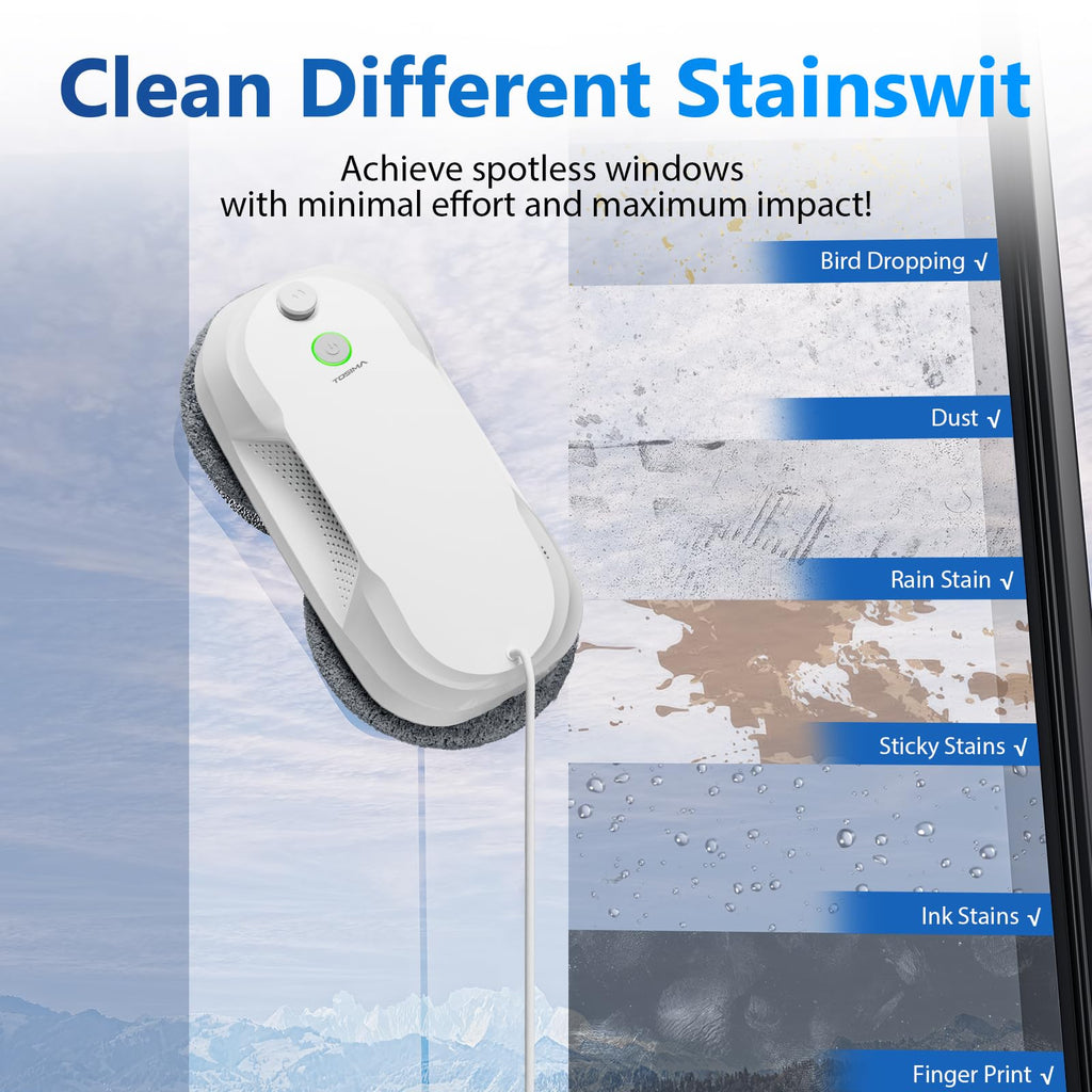 Tosima W5 Window Cleaning Robot, 6400Pa Max Adaptive Suction, Auto-Spray Smart Window Cleaner with Triple Safety System, Intelligent Navigation, Remote Control, for All Smooth Surfaces, White