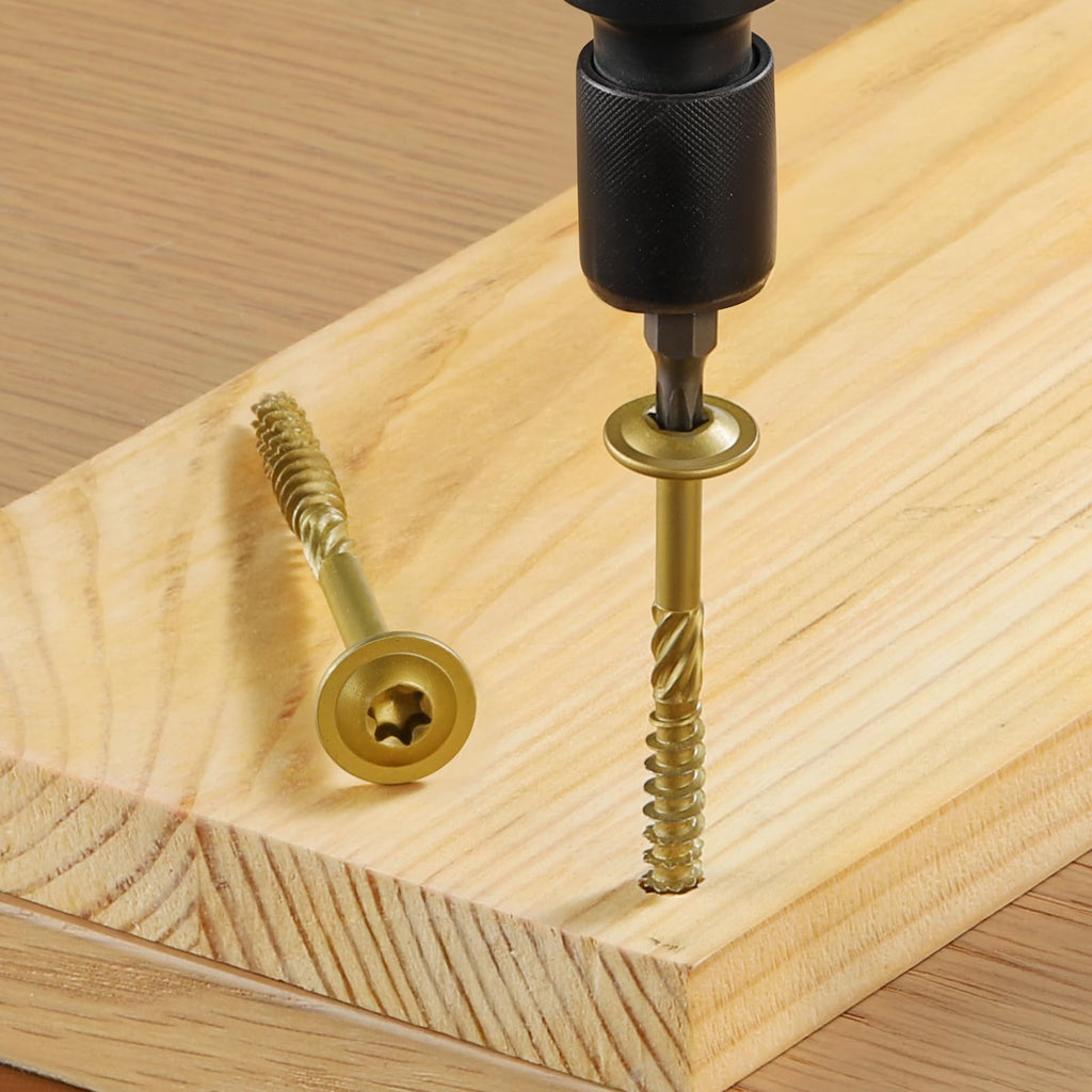 BNUOK Lag Screws #14 x 2-1/2 Inch, (2.5lb, 116pcs) Heavy Duty Construction Structural Exterior Wood Timber Screws, Torx Drive Washer Head Rust Resistant Golden Epoxy Coated, with T30 Star Bit