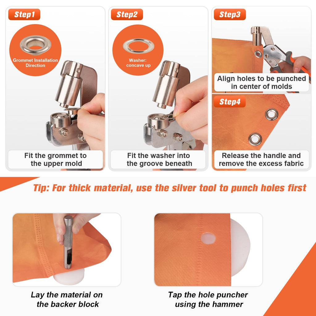 500Pcs 3/8Inch ID Grommet Tool Kit, Tarp Grommet Eyelet Tool Kit for Fabric with 10mm ID Grommets, Manual Grommet Press Fabric Hole Punch Tool for Tarp, Fabric, Banner and Canvas