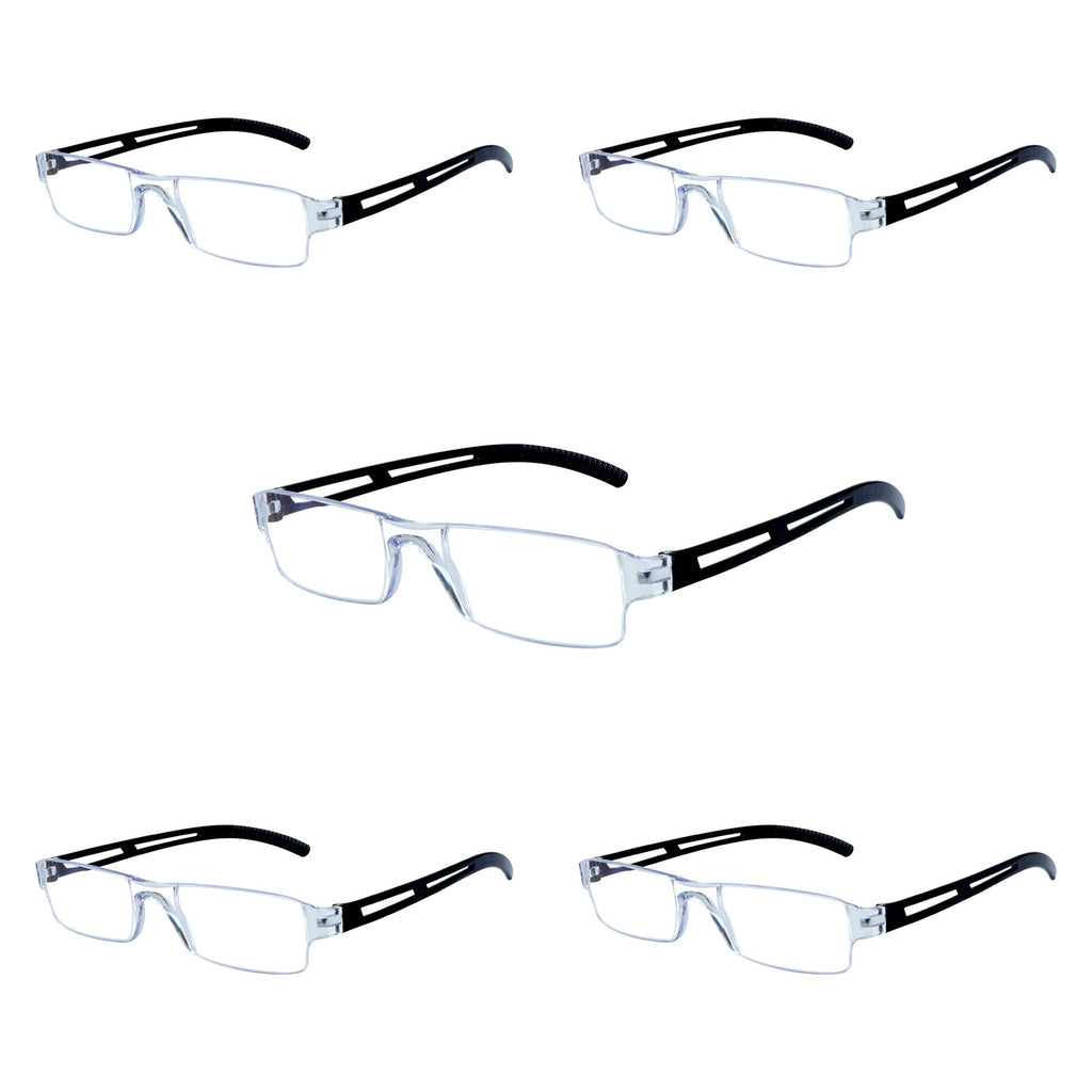 VisionGlobal 5 Pairs Reading Glasses, Blue Light Blocking Glasses, Computer Reading Glasses for Women and Men, Fashion Square Eyewear Frame (Black,+2.50 Magnification)
