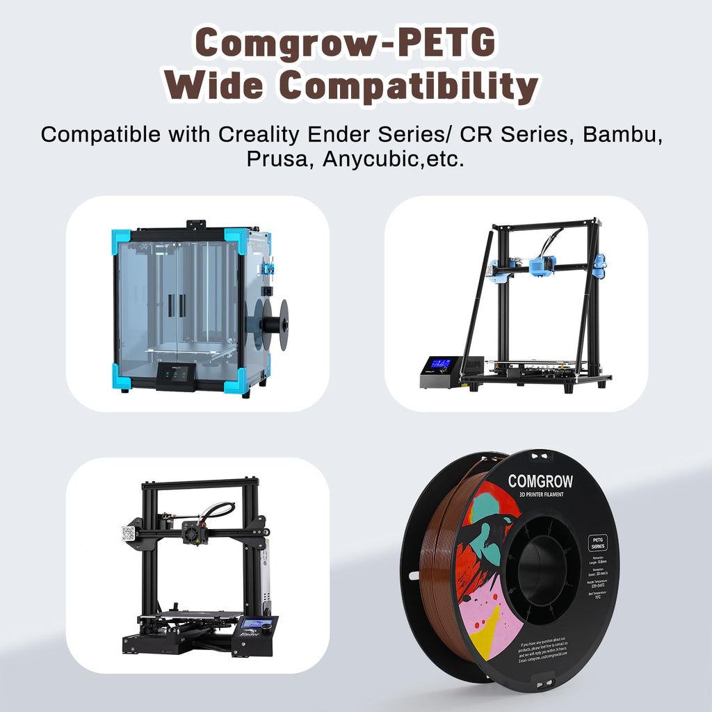Comgrow PETG 3D Printer Filament 1.75mm, High Precision and Tough 3D Printer Filament 1kg (2.2LBS), Dimensional Accuracy +/- 0.02 mm, Fit Most 3D Printers Coffee