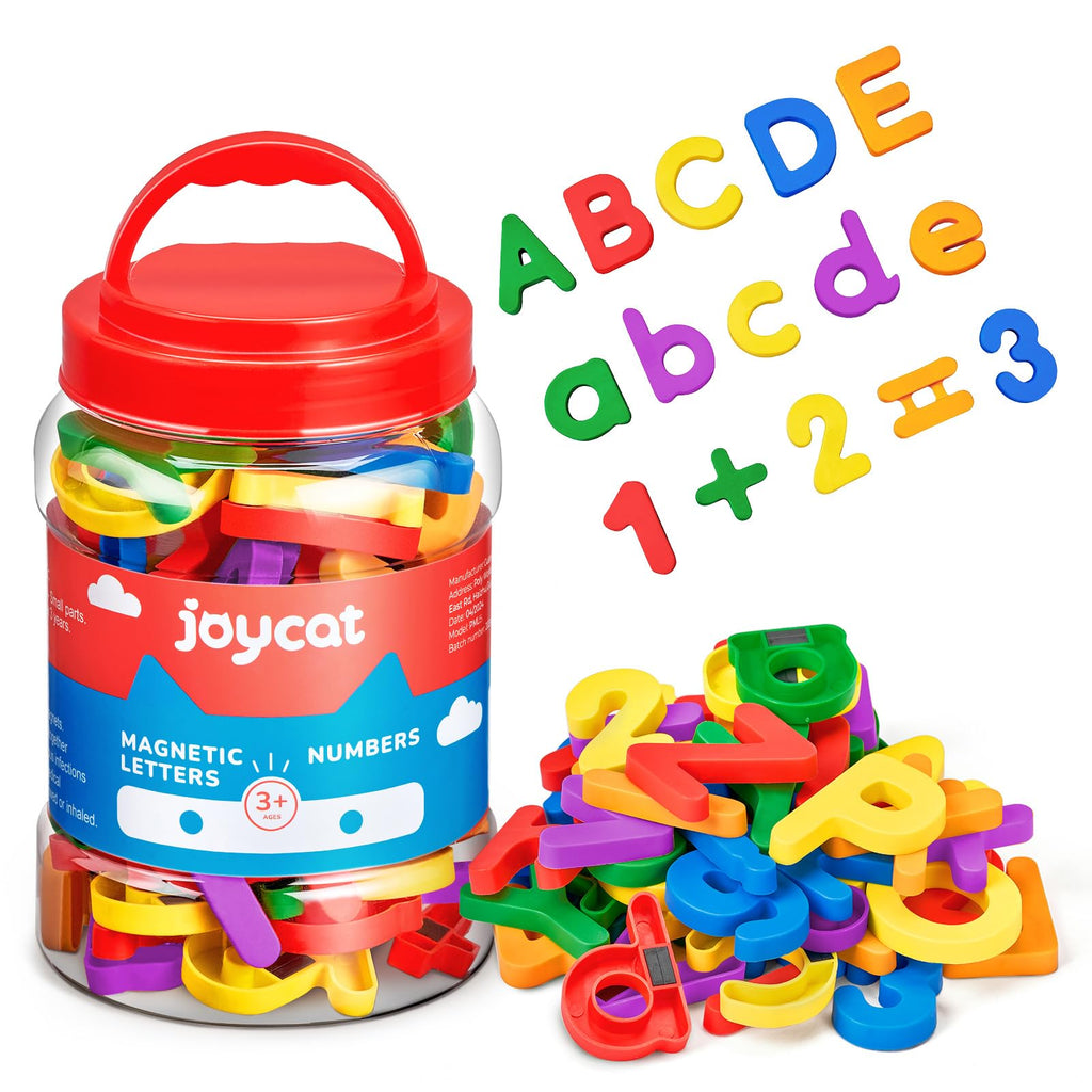 JoyCat 104 Pieces Magnetic Letters Numbers Alphabet Fridge Magnets ABC 123 Preschool Educational Learning Plastic Colorful Toy Set Uppercase Lowercase Math Symbols for Toddlers Kids