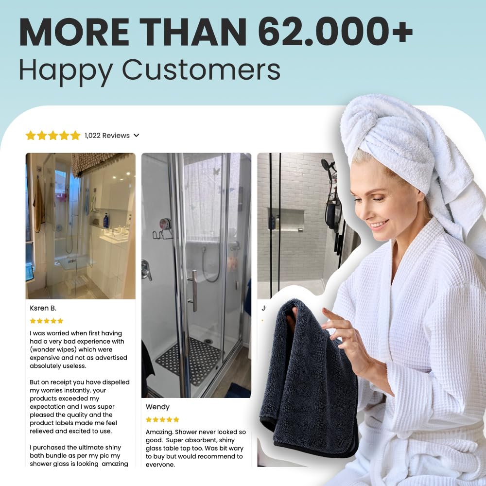 Shiny Bath Shiny Wipes XL Drying Towel, the Original, Ultra Absorbent Twisted-Loop Design, Streak-Free Drying Towel, Shiny Wipes Shower Cleaning Cloths (7 Towel)