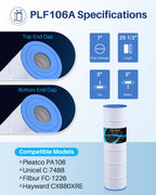 POOLPURE PLF106A Filter Replaces Hayward CX880XRE, Pleatco PA106-PAK4, Ultral-A1, Unicel C-7488, Filbur FC-1226, FC-6430, Hayward SwimClear C4020, C4025, C4030, 4 X 106 sq. ft. Filter Cartridge 4 Pack