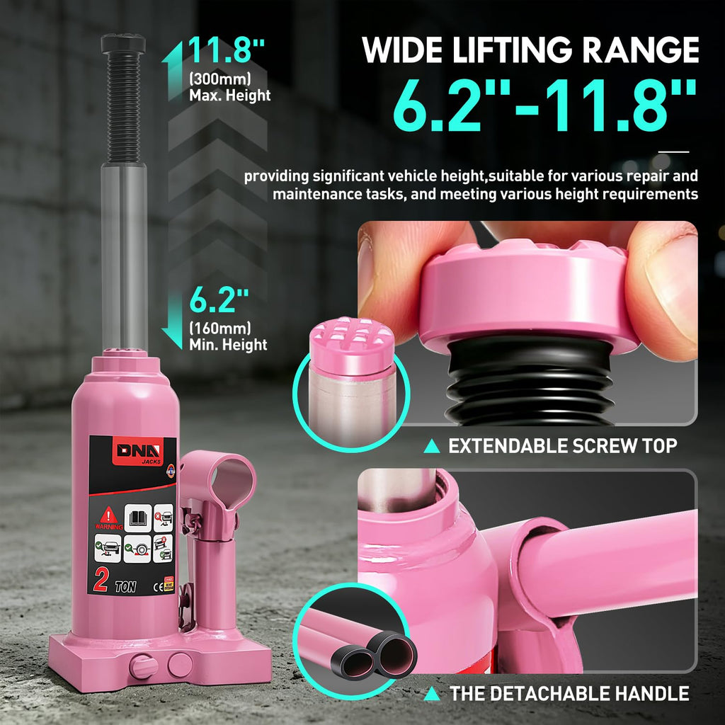 DNA Motoring 2 Tons Hydraulic Car Bottle Jack, Pink, 4000 lbs Capacity