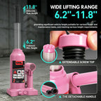 DNA Motoring 2 Tons Hydraulic Car Bottle Jack, Pink, 4000 lbs Capacity