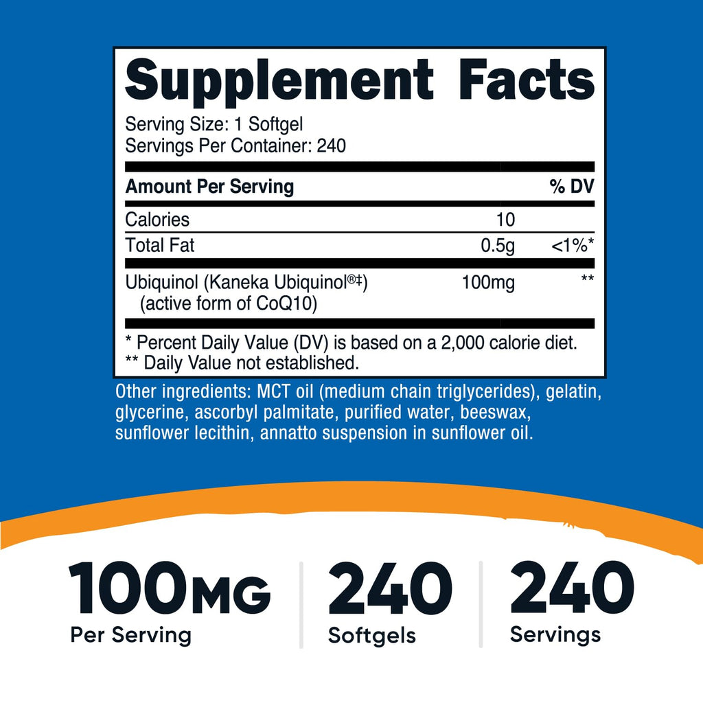 Nutricost Ubiquinol Softgels (100mg, 240 Softgels) - Superior Absorption Antioxidant | Active Form of CoQ10 - Gluten Free, Non-GMO
