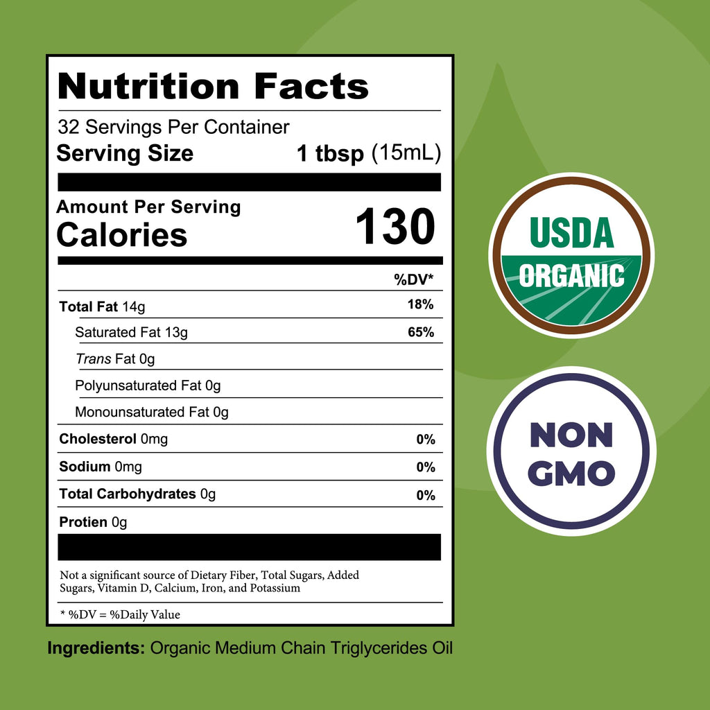 MCT Oil Organic - C10 C8 MCT Oil for Sustained Mental Energy & Focus Support - MCT Oil Organic For Coffee, Smoothies, & More - Palm Free Vegan Keto & Paleo Friendly 16 Fl Oz - Non-GMO - Aceite De Coco