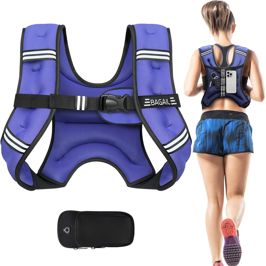 BAGAIL Weighted Vest, 5lb/8lb/10lb/12lb/15lb/20lb/25lb/30lb Weight Vest for Walking & Weight Loss, Reflective Rucking Vest with Phone Pouch for Women & Men, Home Gym & Outdoor Training