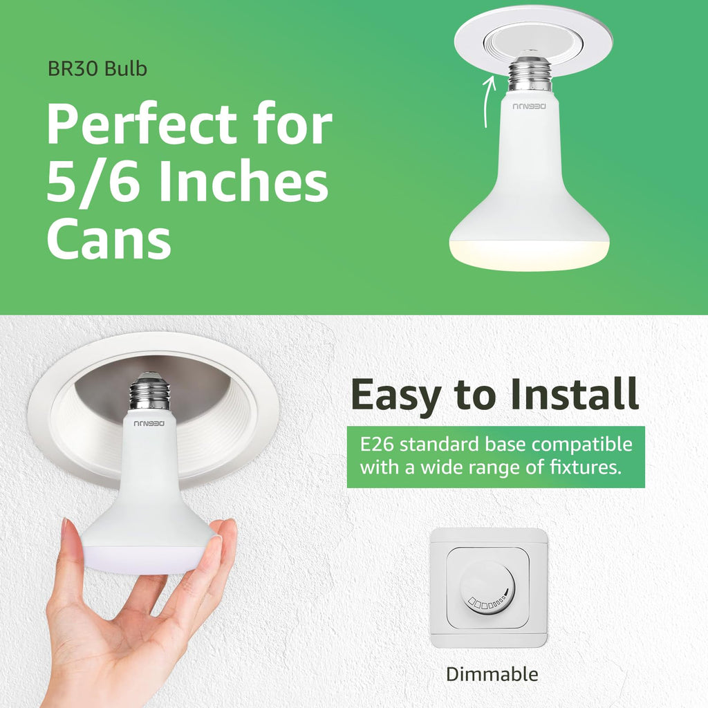 DEGNJU 12 Pack BR30 LED Recessed Light Bulb, Dimmable Indoor Flood Light Bulbs CRI80 7W Equivalent 65W 2700K Soft White 650 Lumens, 15000 Lifetime Hours E26 Base LED Can Light Bulb, Flicker-Free