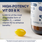 Metagenics Vitamin D3 + K - for Artery Health, Immune Support, Bone & Heart Health* - Vitamin D with MK-7 (Vitamin K2) - Non-GMO - Gluten-Free - 60 Softgels - 5,000 IU