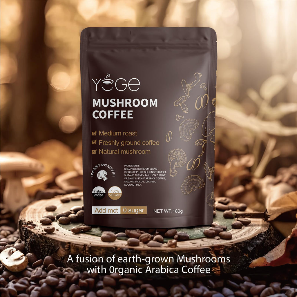 Mushroom Coffee, Instant Mushroom Coffee with Cordyceps, Reishi, King Trumpet, Shiitake, Turkey Tail, Lions Mane for Energy, Focus, Positive Mood & Immune Support (30 Servings)-2Pcs