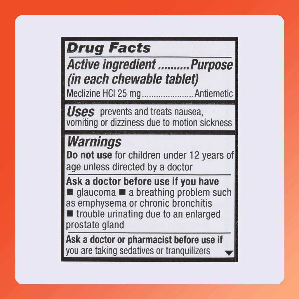 Rugby Meclizine Chewable Tablets 25mg - Anti-Nausea Medicine Helps with Motion Sickness - 100 Count (6 Pack)