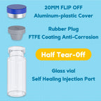 otwooi 3ml Vial for Injection Empty Glass Small Vials with Self Healing Injection Port and Flip Off Aluminum Cap for Water, Liquid Sample Bottles (50pcs)