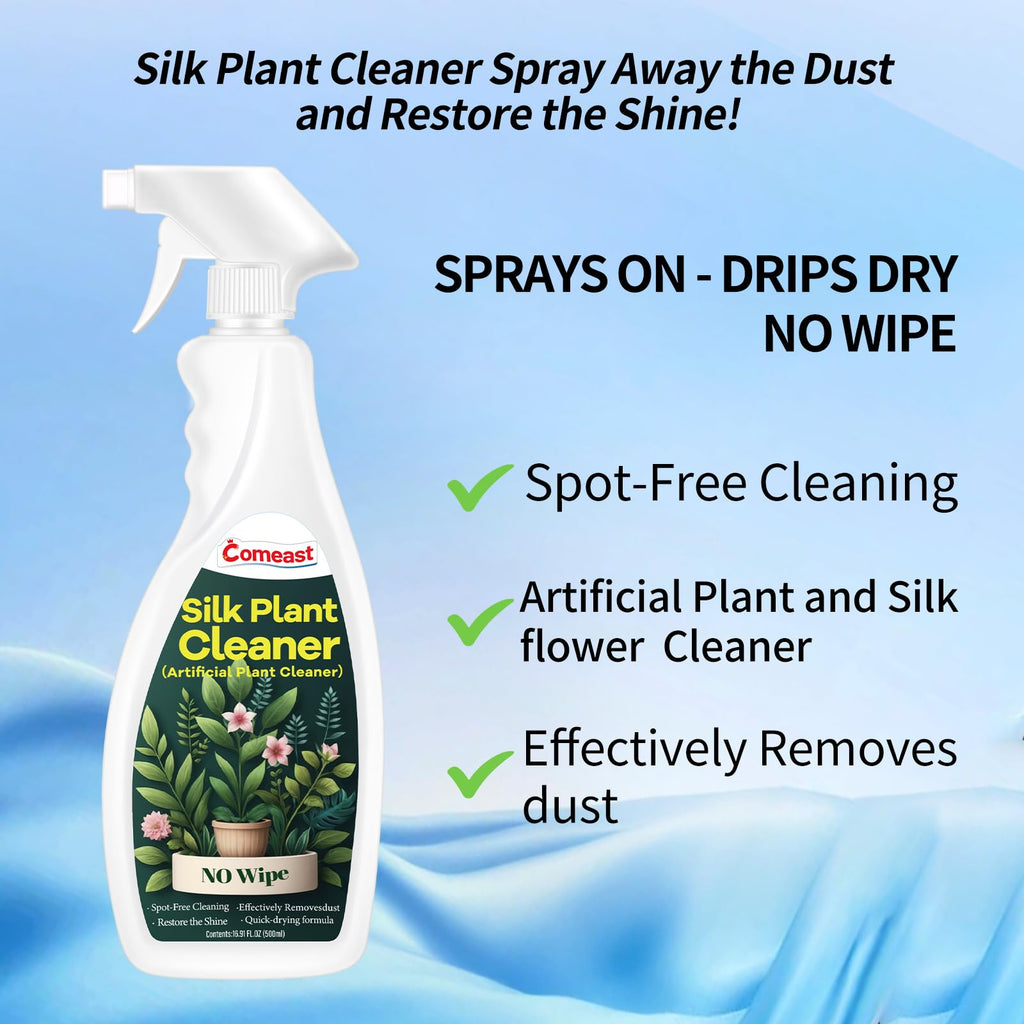 comeast Silk Plant Cleaner Spray No Wipe, Artificial Plant Cleaner and Silk Flower Cleaner Spray, Silk Flower Cleaner Spray No Wipe Spray Away Dust Remover, Drips Dry Faux Plant Spot16.91 Fl oz