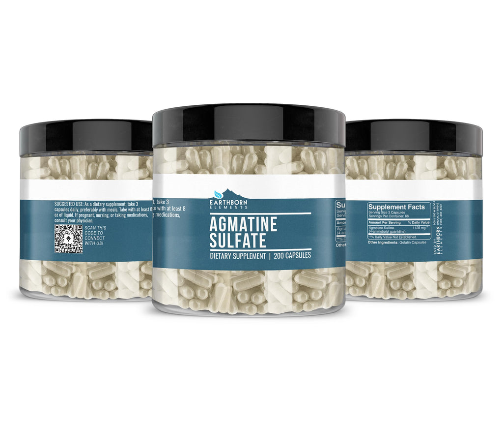 Earthborn Elements Agmatine Sulfate, 200 Capsules, Pure & Undiluted, No Additives
