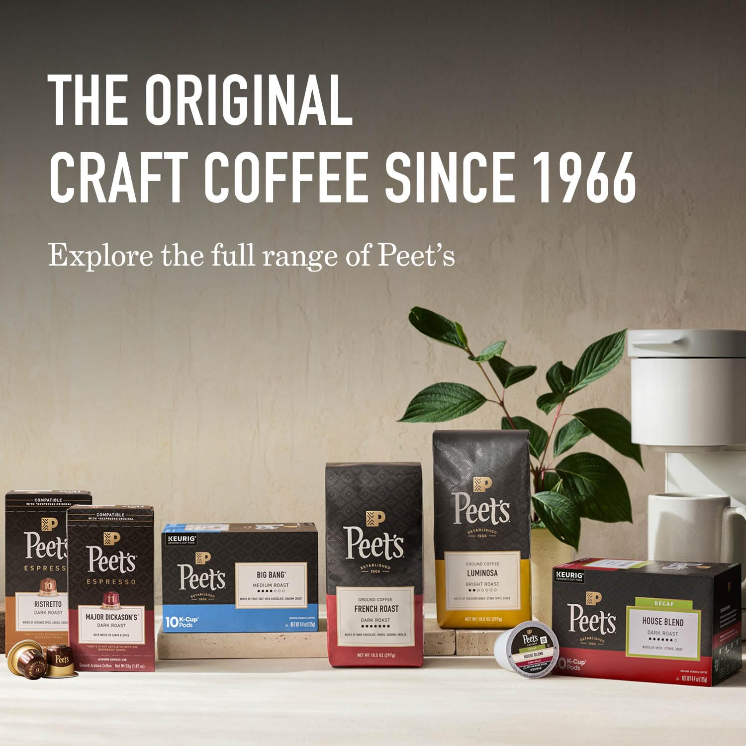 Peet's Coffee, Dark Roast Decaf Single Serve Coffee Pods, 100% Arabica Coffee - Decaf House Blend 32 Count (1 Box of 32 Pods)