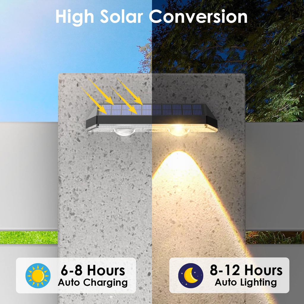 Solar Fence Lights Outdoor Waterproof LED - 3000/4000/6000K 3 Mode, IP65 Waterproof Fence Lights Solar Powered, Solar Wall Lights for Outside, Backyard/Step/Patio/Deck Fence/Stair Railings (12 pack)