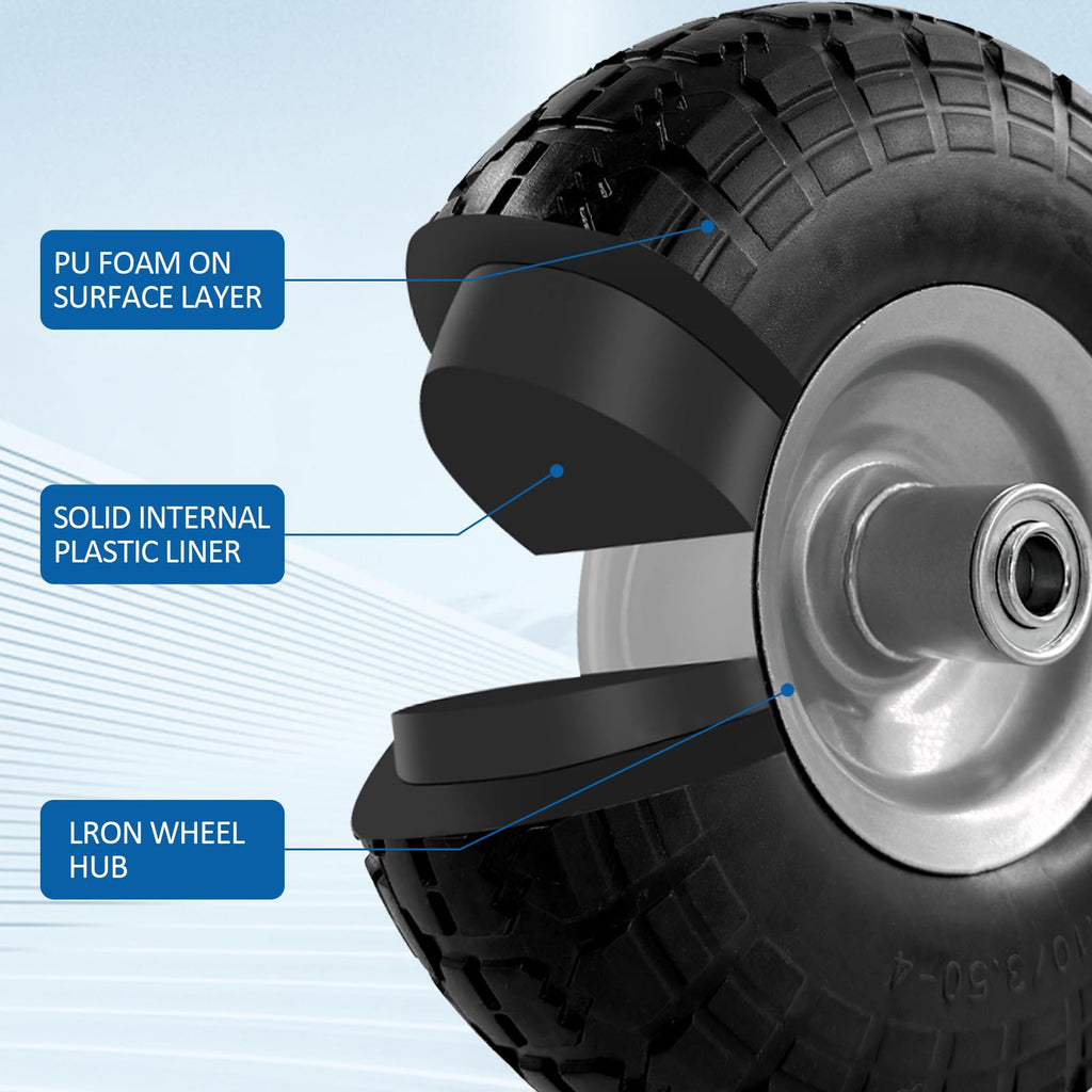 OEBYZWSL 10" 4.10/3.50-4 Flat Free Tire & Wheel, 5/8" Bearings, 2-Pack